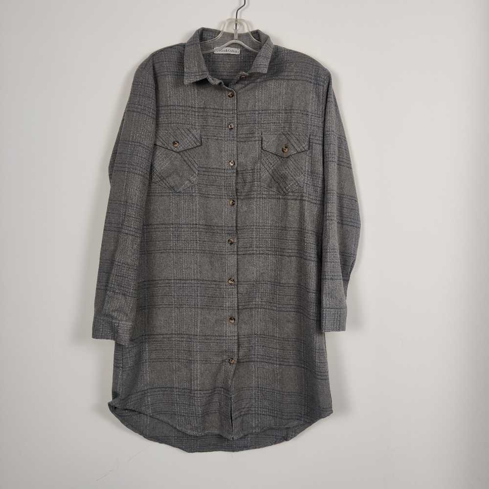 Solis & Orbis Women's Plaid Tunic Shirt in Gray Size Large Flannel Office